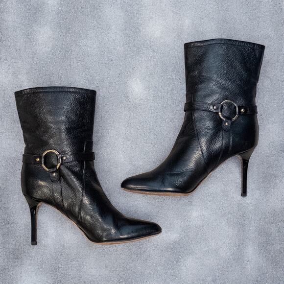 Jimmy Choo Black Leather Mid Calf Stiletto Booties EU 36.5 US 6.5 - Picture 8 of 10